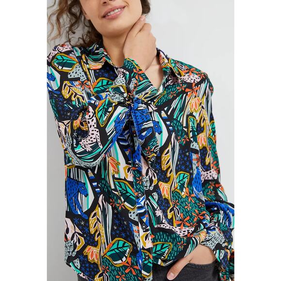 Anthropologie Maeve Masha Volnova Jungle Daydream Carmiel Button Down Shirt US 4 - Picture 2 of 14